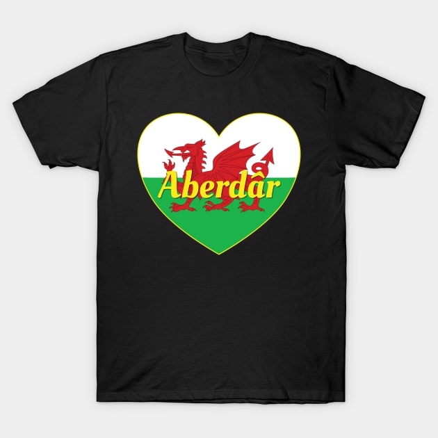 Aberdâr Cymru UK Baner Cymru Heart T-Shirt by DPattonPD